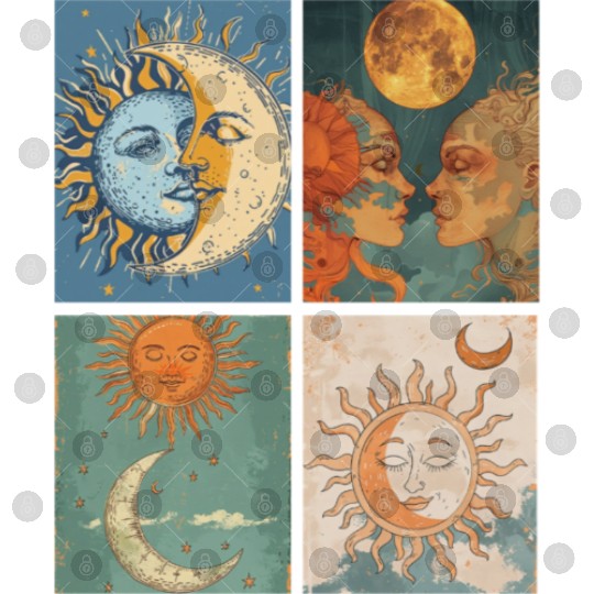 Moon and Sun Tarot Card Designed Look Digital Files