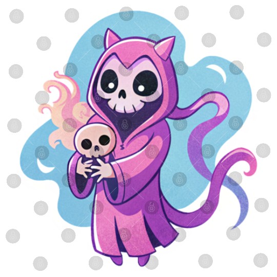 skeletal figure, violet pink robe, lavender puppy Digital Files