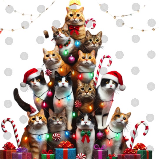 Christmas Cats Tree with Lights and Gifts Digital Files