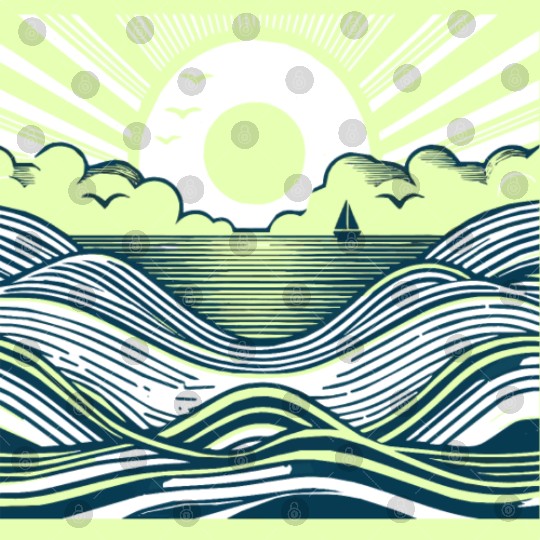 Ocean Sunrise Retro Wave Sailing Digital Files