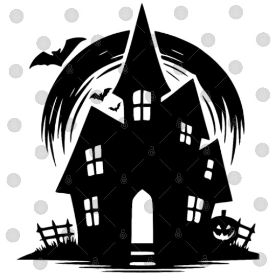 Bat Full Moon Haunted House Halloween Tattoo Digital Files
