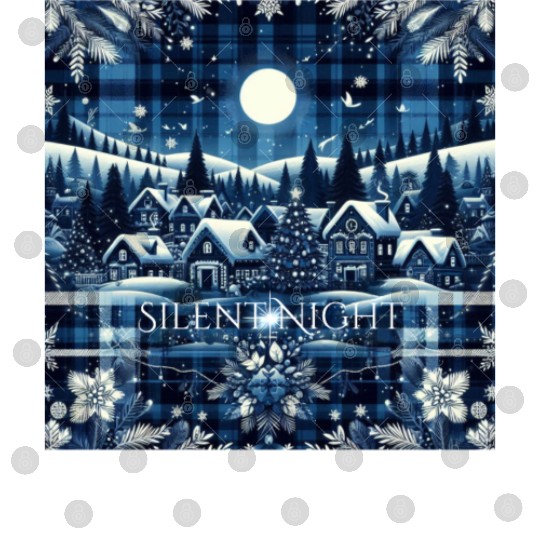 flannel silent night blue and white christmas Digital Files