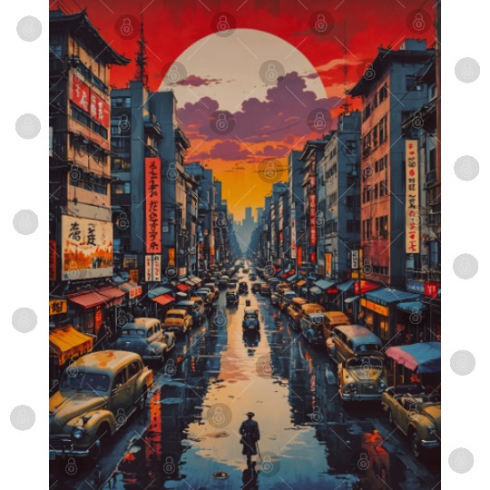 Twilight Reflections in Neon City Digital Files