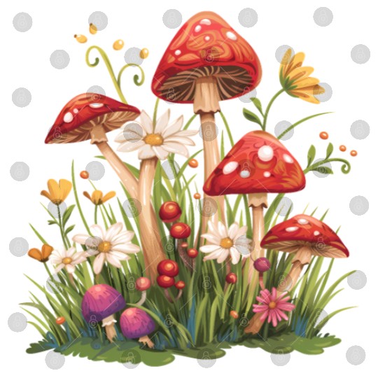 Cluster of Red Toadstool Mushrooms Digital Files