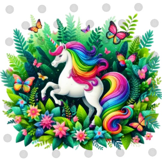 Unicorn, fantasydesign, butterfly in flower garden Digital Files