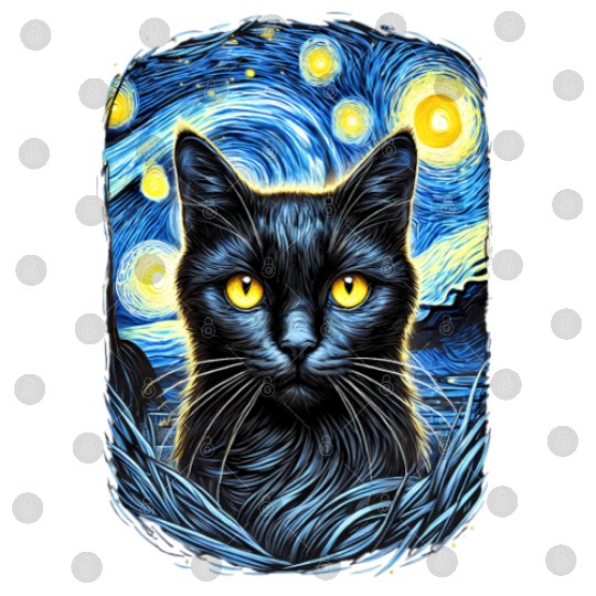 Funny Starry Night Black Cat Van Gogh Art Cat Digital Files