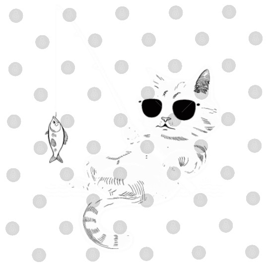 Cat Wearing Sunglasses Fishing with a Fish Digital Files