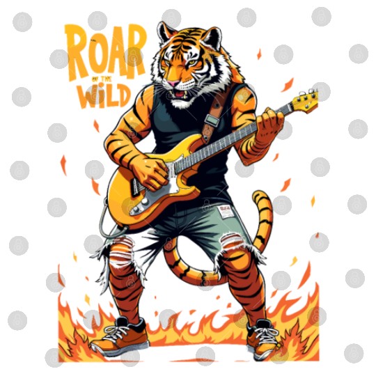 Roaring Guitarist Tiger Plays Electric Guitar Digital Files
