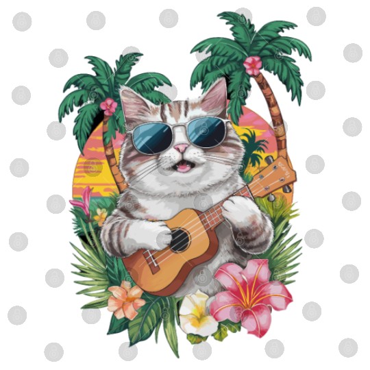 Cat Ukulele Sunglasses Tropical Vibes Digital Files
