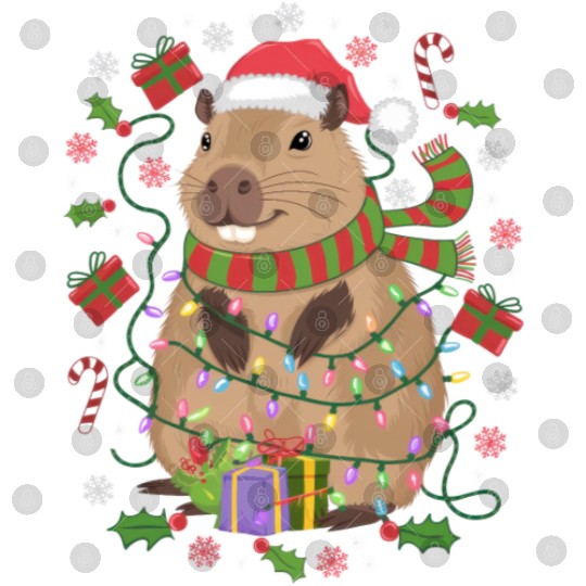 Cute Christmas Capybara - Holiday Lights and Gifts Digital Files
