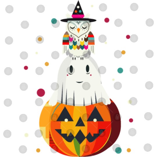Owl and ghost on the pumpkin - Halloween motif Digital Files