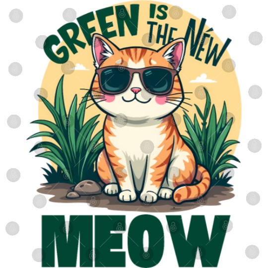 Cool Cat with Sunglasses Green Is the New Meow Digital Files
