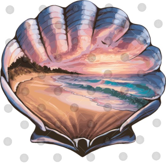 Seashell Beach Scene Serene Ocean Landscape Digital Files