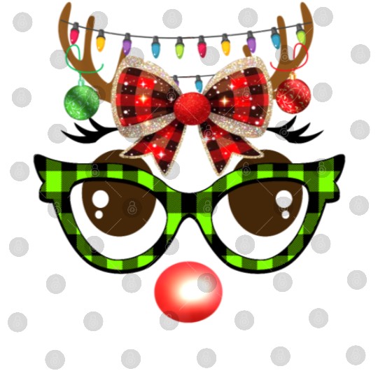 Reindeer face coquette bow Christmas Plaid Glasses Digital Files