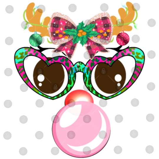 Reindeer face Blowing Bubble coquette bow Xmas Digital Files