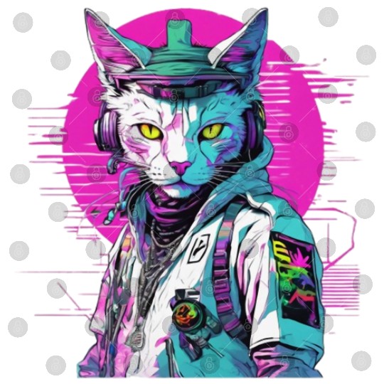 Neon Cyberpunk Warrior Cat Digital Files
