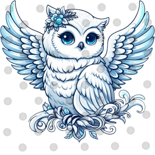 Cute snowy owl blue eyes angel wings cartoon Digital Files