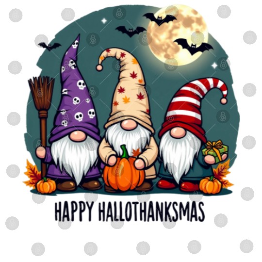 Happy Hallothanksmas Gnomes Celebration with Bats Digital Files