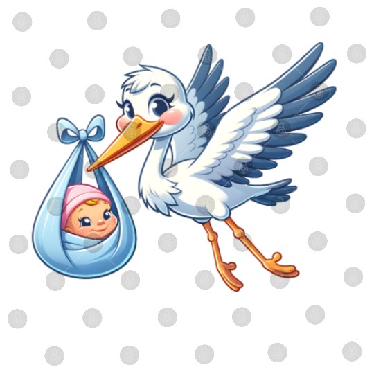 Stork Carrying Newborn Baby in Blue Blanket - Digital Files