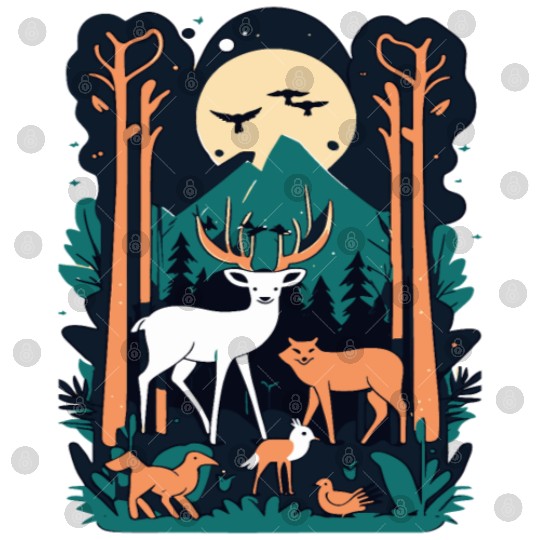 Enchanted Forest Wildlife Scene – Nature Adventure Digital Files
