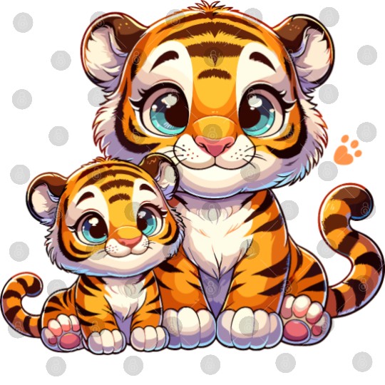 Adorable Mommy and Baby Tiger Illustration with Digital Files
