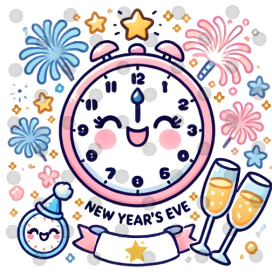 Celebrate New Year's Eve, Fun Clock and Fireworks Digital Files
