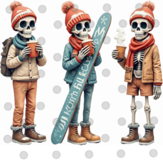Cozy Winter Skeletons | Snowboard & Coffee Digital Files