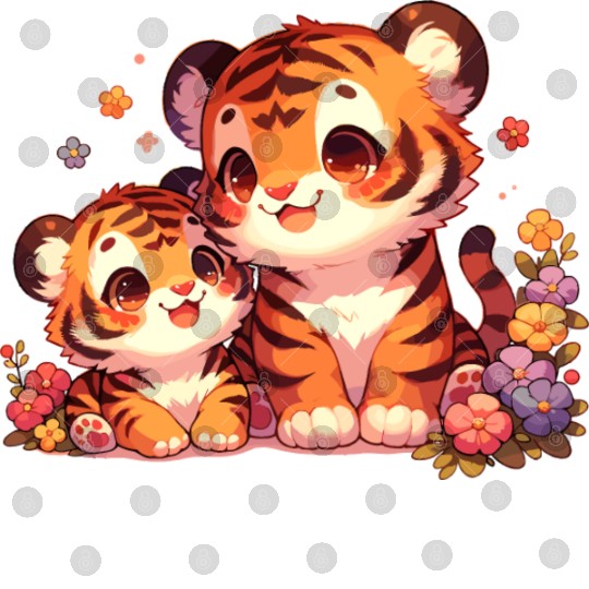 Adorable Tiger Cubs Surrounded By Flowers Digital Files