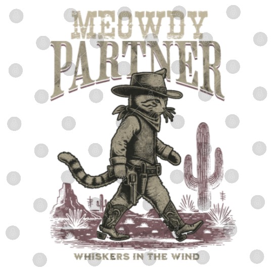 Meowdy Partner Whiskers In The Wind Cowboy Cat Digital Files