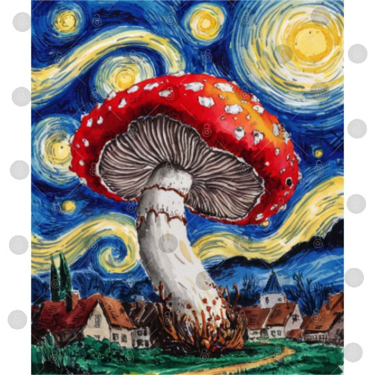 Starry Night Mushroom: Surreal Watercolor Dreamsca Digital Files