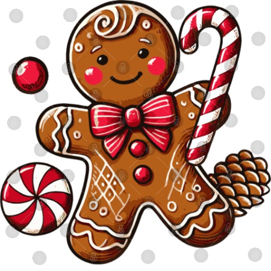 Happy gingerbread man with candy cane Digital Files