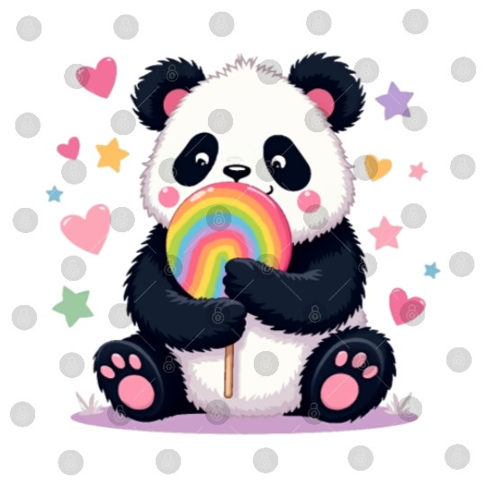 Chubby Panda with Rainbow Lollipop Digital Files