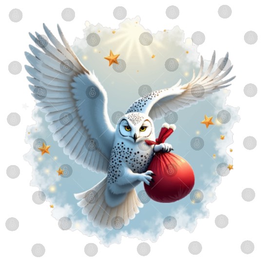 Snowy Owl Carrying Christmas Gift Bag Digital Files