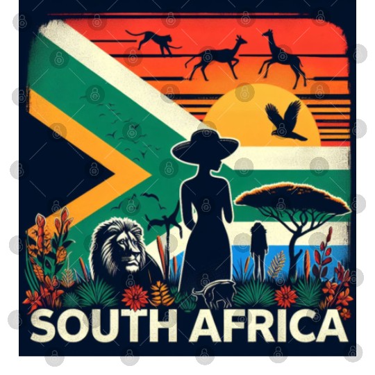 South Africa, colorful flag with birds, and trees Digital Files