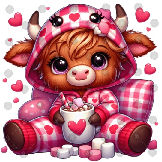 Cute cartoon valentines highland cow Digital Files