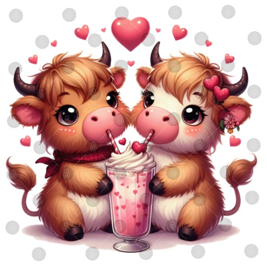 Cute Cartoon Valentines Highland Cow Digital Files