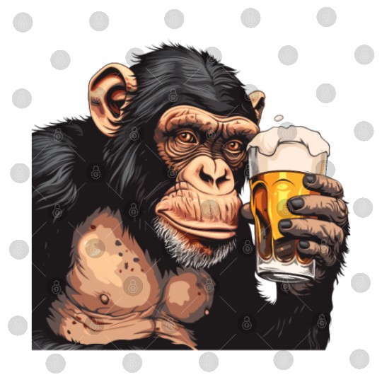 Cute Chimpanzee Drinking Beer 2 Digital Files