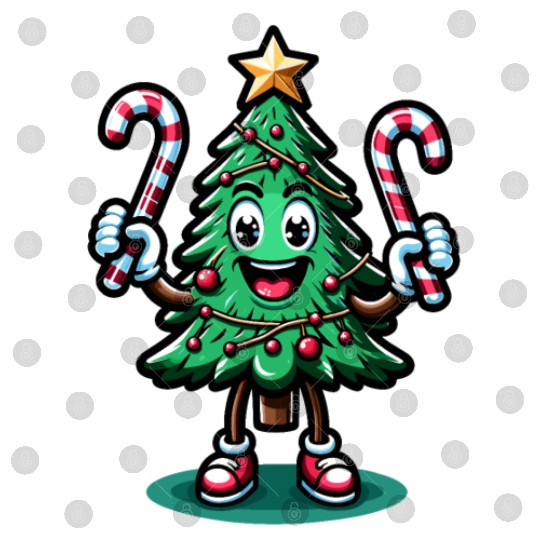 Happy Christmas Tree With Candy Canes Retro Digital Files