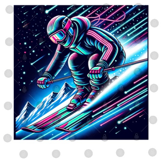 Neon Night Skiing Adventure Design Digital Files
