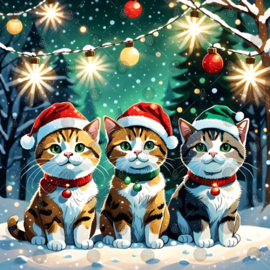 Festive Cats in Santa Hats Holiday Vibes Cat Lover Digital Files