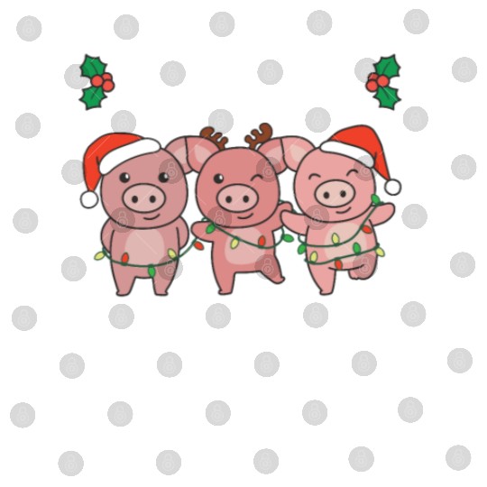 Merry Christmas Cute Pig Festive Lights Pig Digital Files