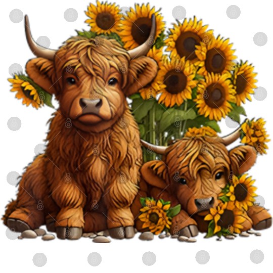 Cute Scottish Highland Cow Sunflower Farmer Digital Files