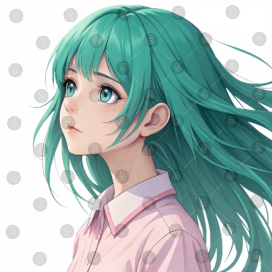 Teal Tresses: A Vision of Anime Serenity and Wonde Digital Files