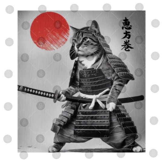 Kawaii Japanese Samurai Cat Vintage Japanese Cat Digital Files