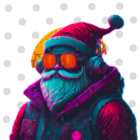 Retro Cool Santa Claus with Headphones Neon Colors Digital Files