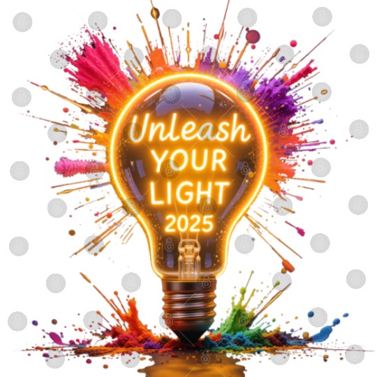 A large starburst glowing in neon light with 2025 Digital Files