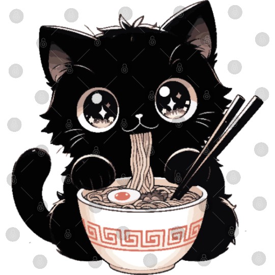 Cute Kawaii Cat eating Ramen Asian Food Gift Digital Files