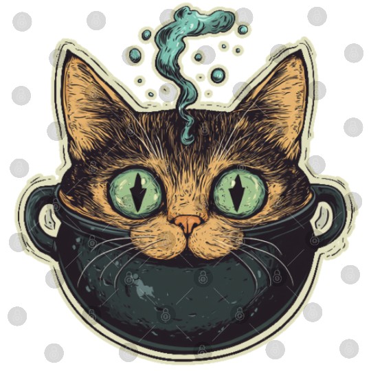 Cat Boiler Cat Witch Halloween Digital Files