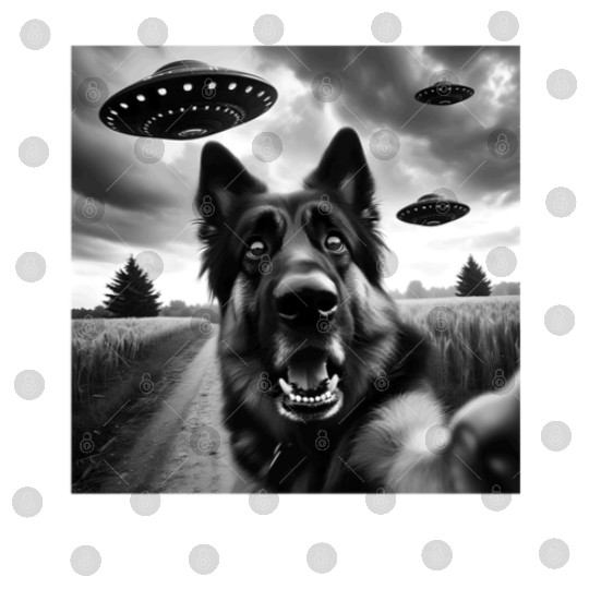 German Shepherd Funny GSP Selfie with UFOs Weird A Digital Files