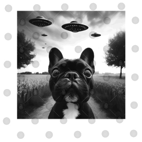 French Bulldog Funny Graphic Selfie with UFOs Weir Digital Files
